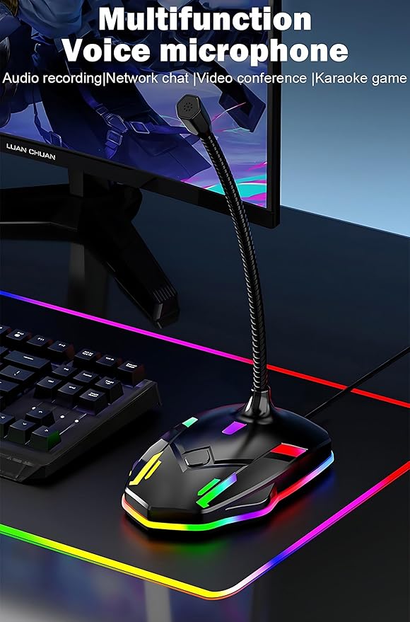 USB Computer Microphone with Mute Button&RGB Glowing Light Compatible with PC Laptop Desktop Win/Mac PS4/5,Play&Plug Gooseneck Microphone,Ideal Condenser Mic for Game,Podcast,Vocal,YouTube-M9