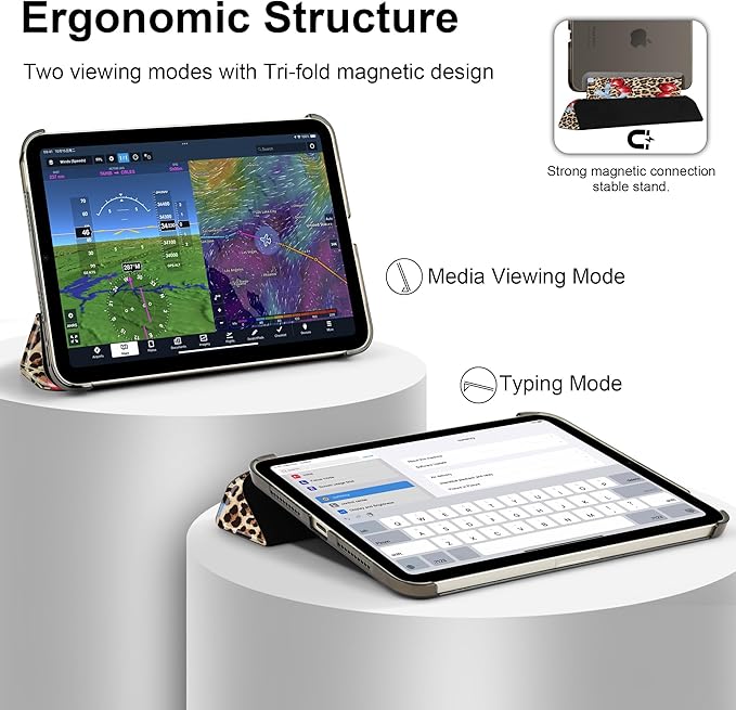 DONGKE for iPad mini 7 (A17 Pro) 2024 & iPad mini 6 2021 8.3 Inch, Slim Foldable Stand Hard PC Translucent Back Shell Smart Cover for iPad mini 7th/6th Generation [Auto Wake/Sleep] - Leopard