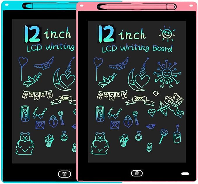 2 Pack LCD Writing Tablet for Kids Doodle Board 12-Inch, Electronic Drawing Tablet Drawing Pad,Notebook Boogie Tablet for Toddler Learning Toys Gift for 3 4 5 6 Years Old Boy Girl(Blue/Pink)