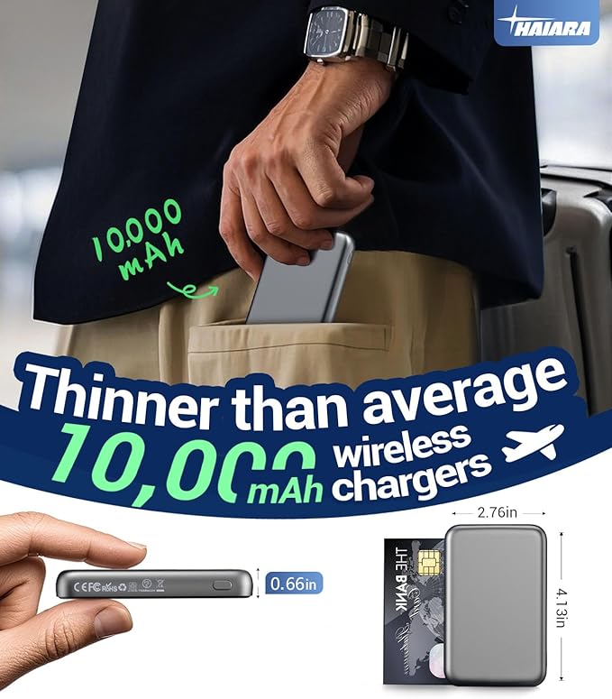 Portable Charger for Magsafe Power Bank - 10000mAh Magnetic Phone Charger, USB-C 20W PD Fast Charging, Slim Wireless Battery Pack for iPhone 17/16/15/14/13 Series,for Travel Cruise Essentials-Smoke