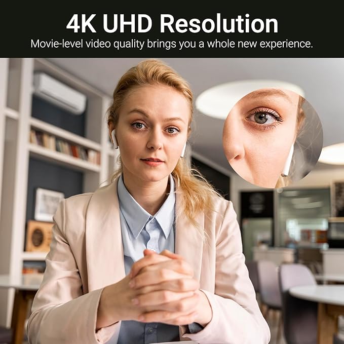 Tiny 4K PTZ Webcam HDR ½.8" Sensor Auto-Frame Gesture Control Built-in Pickup Support USB Audio and Video Output for Online Meetings, Online Chats, Online Classes, Live Streaming, etc.