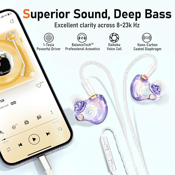 Vibes 202ML Wired Earbuds - HiFi in Ear Headphones for iPhone 5–14, Noise Isolating Ear Buds w/ Mic - Clear Sound, Deep Bass, Comfort-Fit Earphones - MMCX–LTN, Silver Plated Cord, Carrying Case