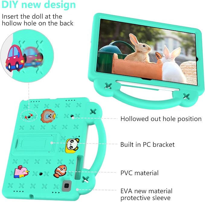 AKABEILA Compatible with Samsung Galaxy Tab A7 10.4 (2020/2022)/Tab S6 10.5(2019)/Tab S5e 10.5 inch(2019)/Tab S6 Lite 2020/2022 10.4 Tablet Case, Kids Case with Shoulder Strap & Pen Tray Mint Green