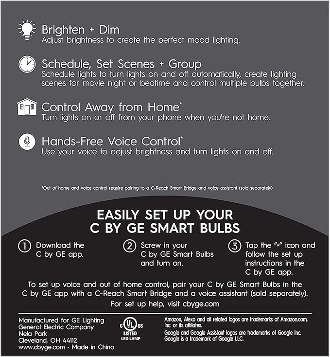 GE Lighting CYNC Smart Light Bulbs, Bluetooth Enabled, Alexa and Google Home Compatible, Soft White (2Pack), Packaging May Vary