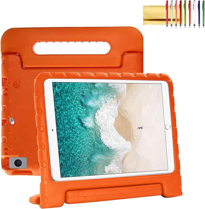 Dteck Kids Case for iPad 10.2 Inch, Shockproof Rugged EVA Handle Stand, Child Proof Case for iPad 9/8/7 Generation, Orange