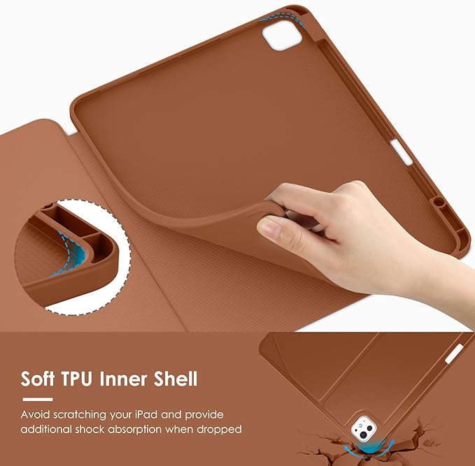 VIKESI Case for iPad iPad Pro 13-inch M5 or M4 Released in 2025 or 2024,Multiple Angles Magnetic Stand Cover,Shockproof Soft Back,Pencil Holder,and Auto Sleep/Wake,Brown
