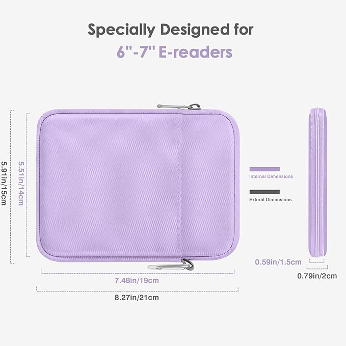 MoKo Padded Ereader Sleeve Case for 6-7 inch Tablet Bag, Compatible with 7" eReader Colorsoft Signature Edition 2024, 6" Kobo, 6" Nook, Lilac