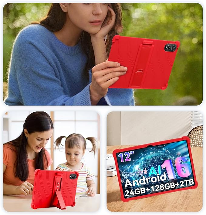 for Nexall N90 Tablet Case 12Inch, Shockproof Four Corner Airbag Protection,Soft Silicone Edge Cover with Built-in Stand,Heavy Duty Protective Sleeve for Nexall N90,Red