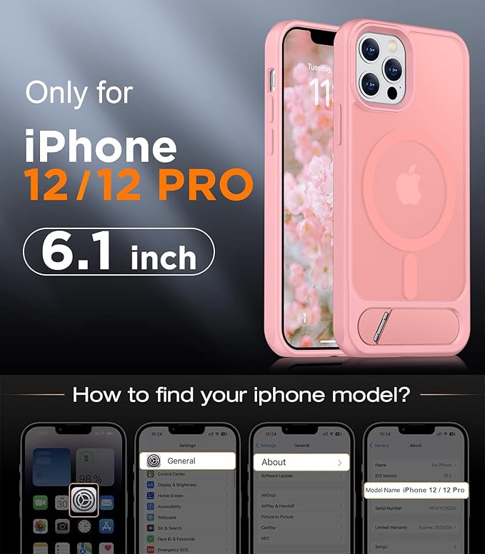 Magnetic Compatible with iPhone 12 Case & iPhone 12 Pro Case, [Built-in Invisible Kickstand][Compatible with MagSafe][Military Grade Shockproof] Slim Translucent Matte Phone Case 6.1"