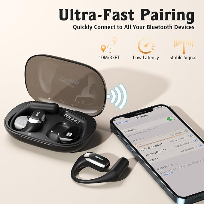 OHAYO Open Ear Headphones,Over Ear Earbuds with Ergonomic Earhook,Bluetooth Headphones 5.4 with Smart Digital Display,40H Playtime,IPX6 Waterproof,Touch Control Operate Fit Cycling,Running,Workout