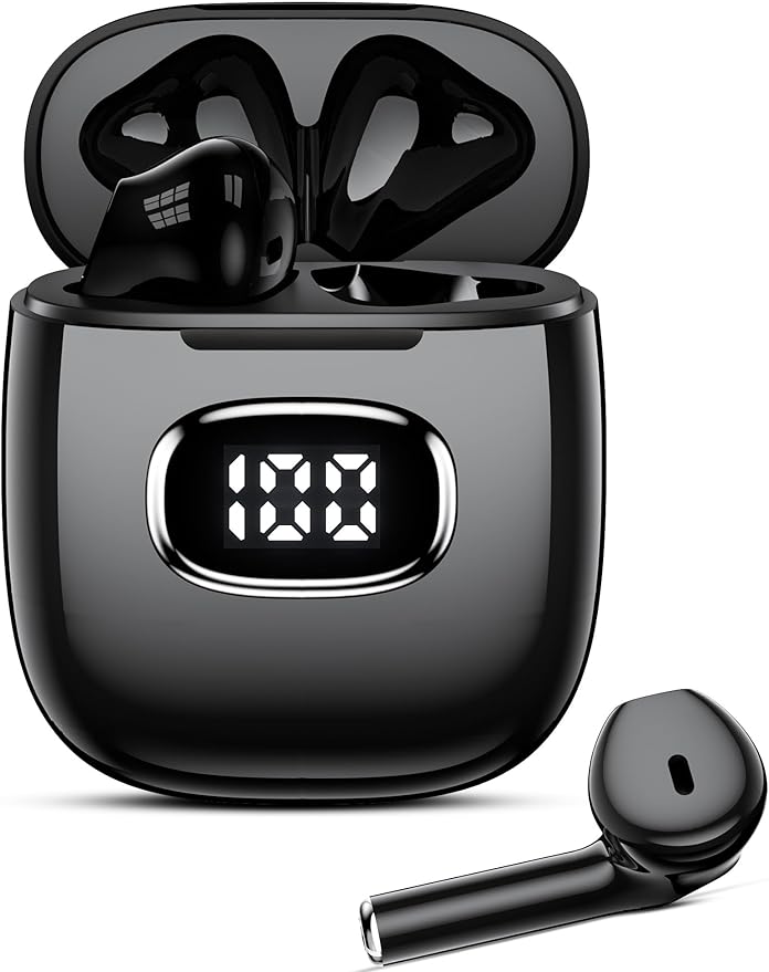 Bluetooth Headphones True Wireless Earbuds, LED Power Display All Day Playback HiFi Stereo Earphones with Mic for Samsung Galaxy S26 S25 Ultra S24 S23 Comfort Fit Sports Ear Buds for iPhone 17 Pro Max
