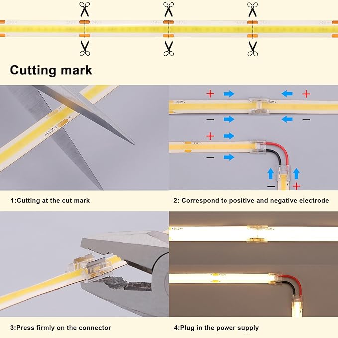 BENLUN 24V COB LED Strip Light 65.6ft (2 Rolls of 32.8ft) Kit, 4000K Natural White Cuttable 11W/M 312LEDs/M CRI 93 LED Tape Lights with Power Supply for Bedroom Kitchen Living Room Ceiling