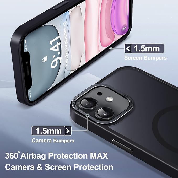 Newfuture Designed for iPhone 11 Case with Strong Magnetic [13 FT Military Drop Protection] [Compatible with Magsafe] Slim Translucent Matte Shockproof with Anti-Fingerprint Phone Case, Black