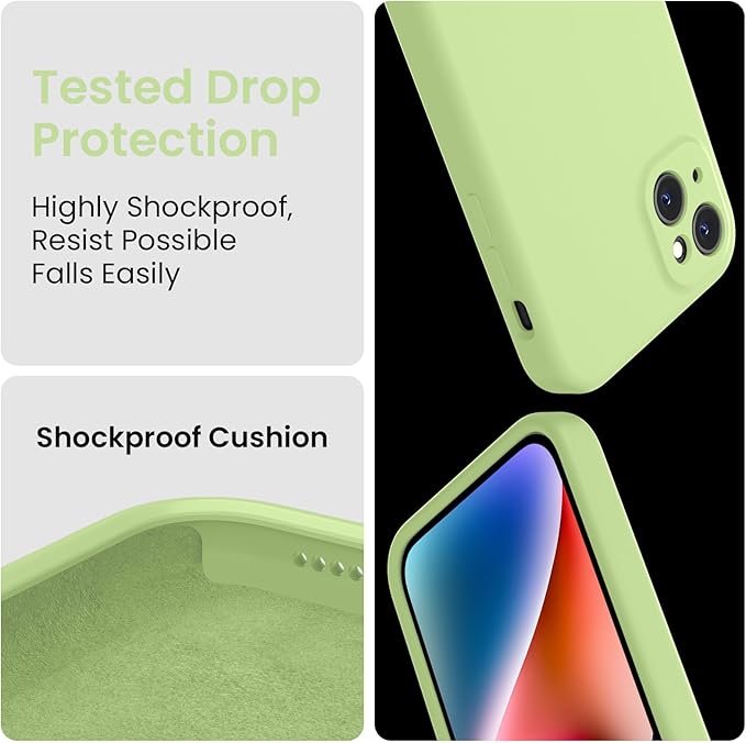 FireNova Designed for iPhone 13 Case, Silicone Upgraded [Camera Protection] Phone Case, Soft Anti-Scratch Microfiber Lining Inside, 6.1 inch, Tea Green