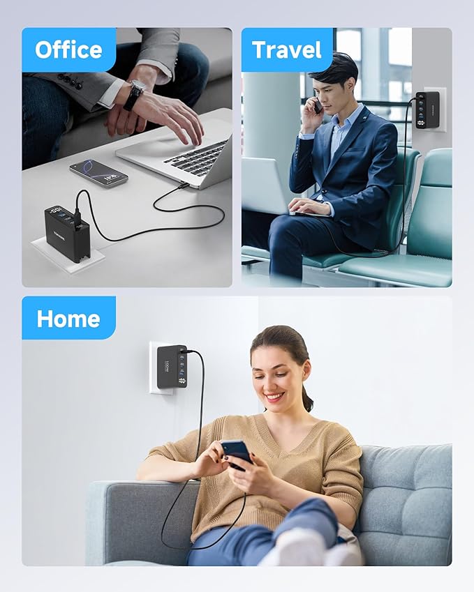 TOPADRE 100W USB C Charger, 4-in-1 Charging Station with LED Dispay, GaN Compact Foldable Laptop Charger for MacBook Pro/Air, iPad Pro, for iPhone 17/16/15 Pro Max, 2 Pack