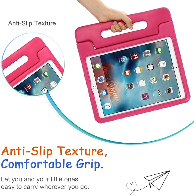 Kids Case for iPad Pro 12.9-inch (1st/2nd Gen) A1584 A1652 A1670 A1671, Techcircle Convertible Handle Stand Lightweight EVA Foam Bumper Protective Rugged Child Proof Cover with Stylus Pen Slot, Rose