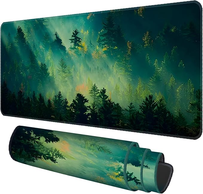 Galdas Mouse Pad,Office Desk Mat Large Gaming Keyboard Pad Durable Stitched Edges Washable Smooth Surface Control & Accuracy Extended Computer Mouse Mat (31.5X11.8In)-Green Forest…