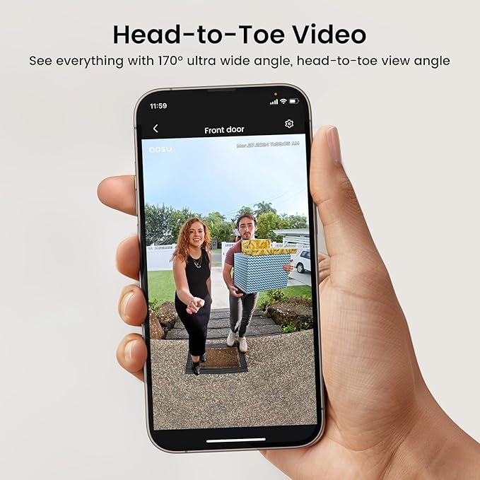aosu Security Cameras Outdoor Wireless, 2 Cam-Kit, No Subscription Doorbell Camera Wireless - Head-to-Toe View, Intelligent Package Detection