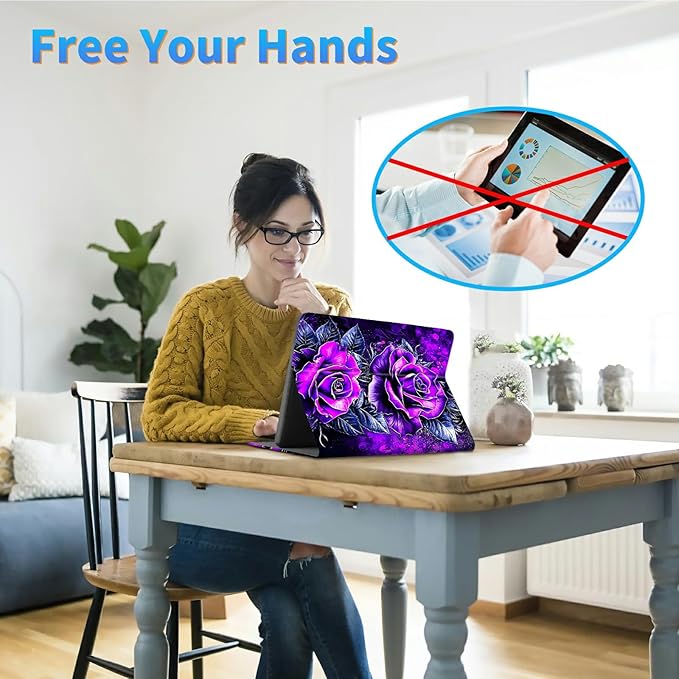 for Case for 6" Kindle 10th Generation 2019 Release (Model No J9G29R) E-Reader Case, Slim Kickstand Stand Leather Smart Cover with Auto Wake/Sleep, Purple Rose Wall