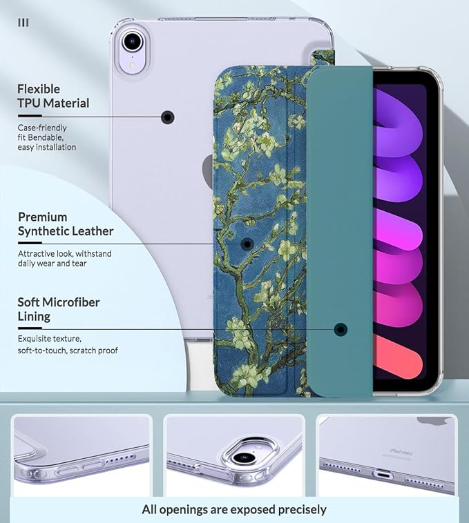 MoKo Case Fit New iPad mini 7 (A17 Pro) 2024, iPad mini 6th Generation Case 2021 (8.3-inch), iPad mini 6 Case, Soft TPU Translucent Frosted Back Cover Case for iPad mini 7th, Apricot Blossom