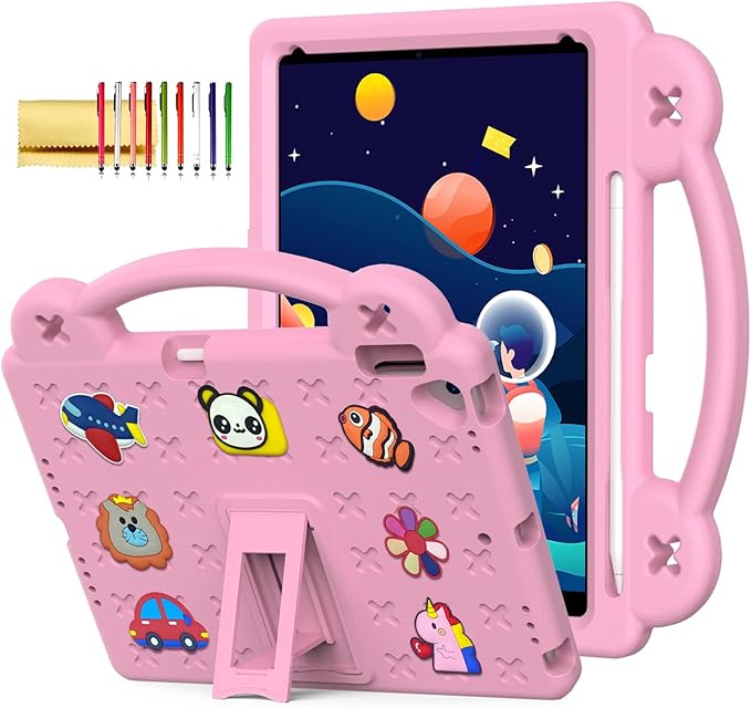 Dteck for iPad 9th/8th/7th Generation 10.2" Kids Case,Cartoon Panda Shockproof Rugged Lightweight Convertible Handles Stand Kids Friendly Case with Pencil Holder for iPad 10.2 inch 2021/2020/2019,Pink
