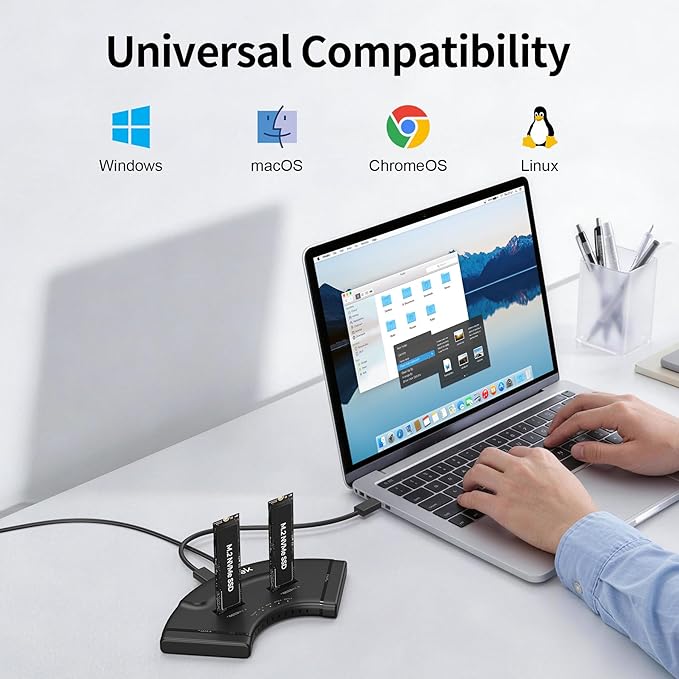 SUIDEK 4-Bay Dual M.2 NVMe & Dual SATA SSD Enclosure - 10Gbps USB-C SSD Converter Hard Drive Reader for M.2 NVMe (M+M/B Key) & 2.5/3.5 Inch SATA - Plug & Play Adapter