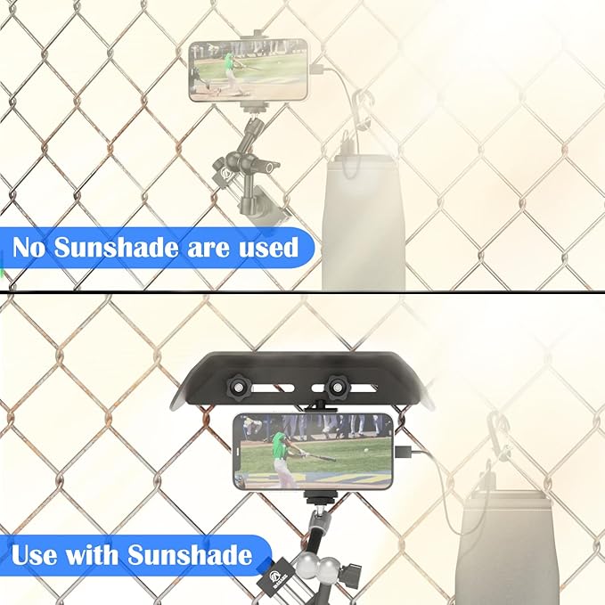 Cell Phone Fence Mount with Shade for iPhone, Mevo Start, Phones, GoPro and Other Action Cameras, Mounting Kit for Recording Baseball,Softball and Tennis Games(M8)