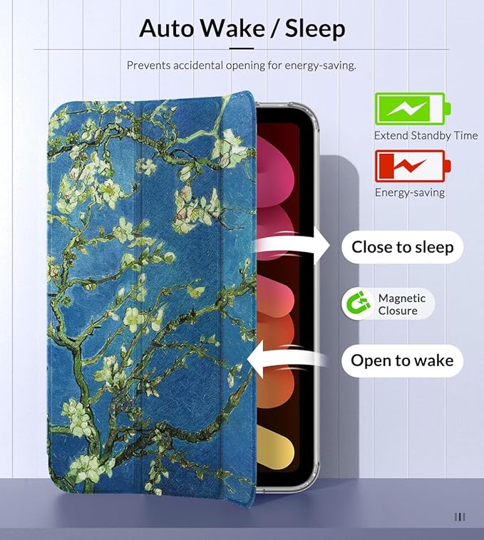 MoKo Case Fit New iPad mini 7 (A17 Pro) 2024, iPad mini 6th Generation Case 2021 (8.3-inch), iPad mini 6 Case, Soft TPU Translucent Frosted Back Cover Case for iPad mini 7th, Apricot Blossom