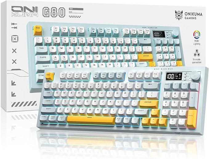 Tri-Mode Wireless Keyboard, BT/2.4G/Wired, Silent Membrane, RGB Backlit, Display Screen & Multimedia Knob, 94 Keys PBT Keycaps for PC Home Gaming Office Use
