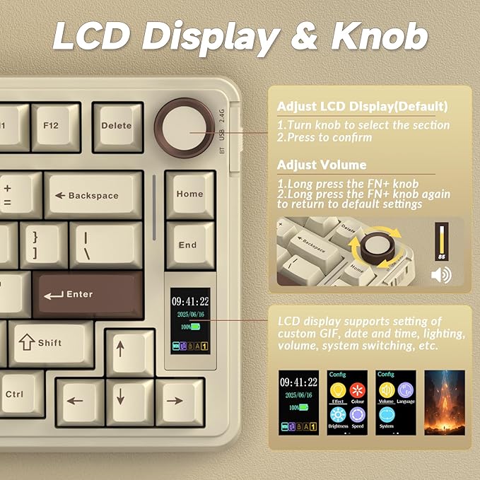 AULA S75 PRO Wireless Mechanical Keyboard with Screen&Knob, 75% Hot Swappable Gaming Keyboard with Pre-lubed Switches, RGB Backlit, PBT Keycaps, Creamy Sounding Computer Keyboards
