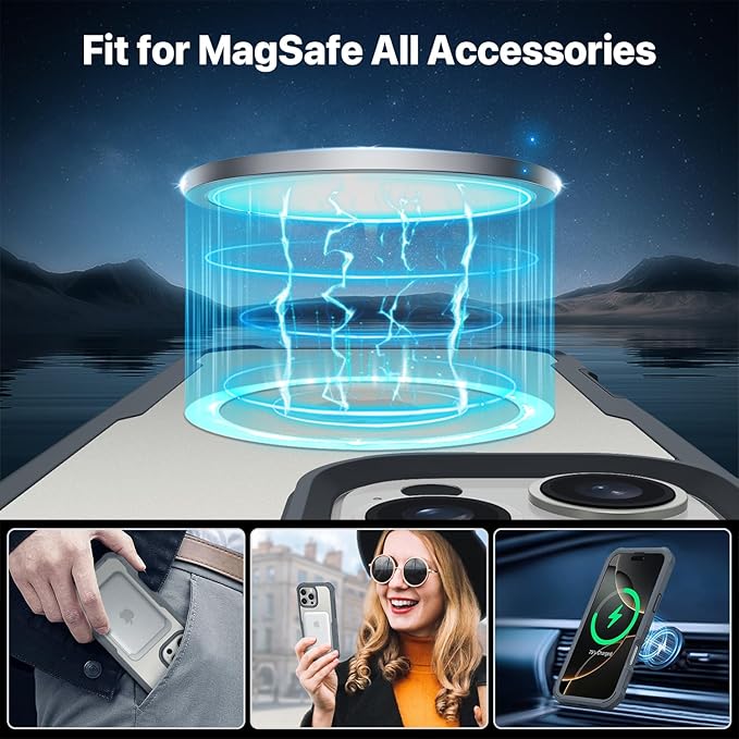 CENHUFO Magnetic Privacy for iPhone 16 Pro Max Case [Compatible with Magsafe] Full Body Phone Case Built-in 9H Tempered Glass Privacy Screen Protector Camera Lens Protector, Shockproof Cover - Gray
