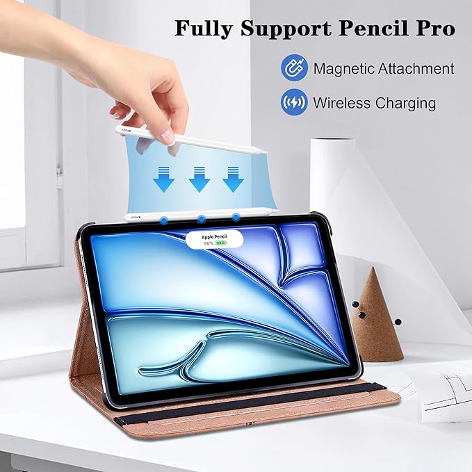 Compatible with iPad Air 11 Inch Case 8th/7th/6th Generation (M4/M3/M2) 2026/2025/2024, for iPad Air 5th/4th Generation Case 10.9 Inch 2022/2020 with Pencil Holder & Card Slots - Black Tiger