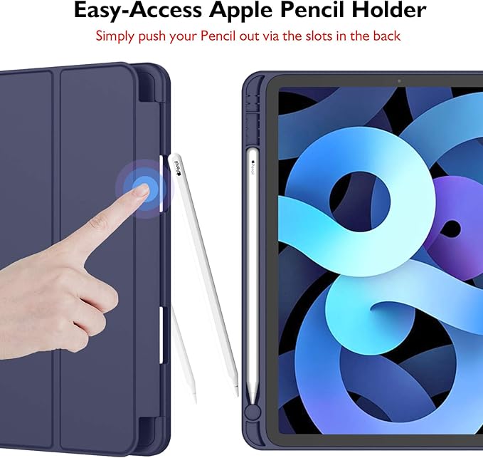 iMieet iPad Air 11 Inch Case M4/M3/M2(2026/2025/2024), iPad Air 5th/4th Generation Case 2022/2020 10.9 Inch with Pencil Holder,Trifold Stand Smart Case with Soft TPU Back(Dark Blue)