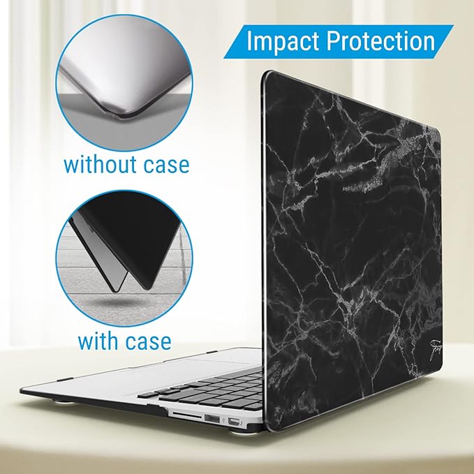 IBENZER Compatible with Old Version MacBook Air 13 Inch Case (2010-2017 Release). Models: A1466 / A1369, Plastic Hard Shell Case with Keyboard Cover for Mac Air 13, Black Marble, A13BKMB+1