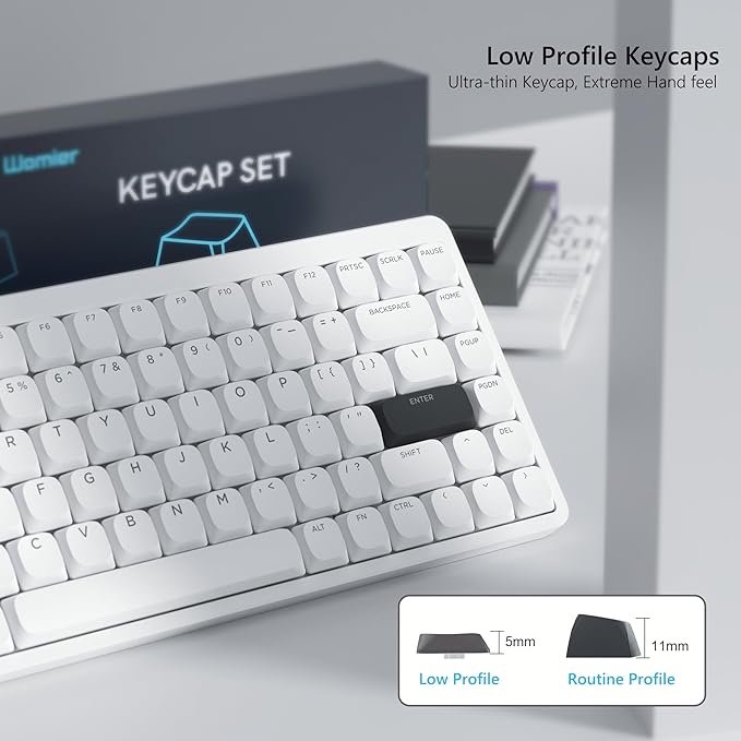 Womier Keycaps, Low Profile Keycaps, Shine Through Custom PBT Keyboard Key caps for 60% 65% 75% 80% 100% Cherry Gateron MX Switches Mechanical Keyboard,White Backlight