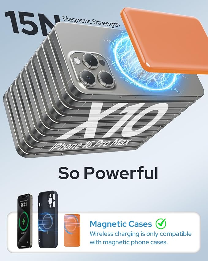 TRKOY for Magsafe Portable Charger, 5000mAh Magnetic Power Bank with USB-C Charging, Travel Essential for Magsafe Battery Pack Compatible with iPhone 17/16/15/14/13/12,Cosmic Orange