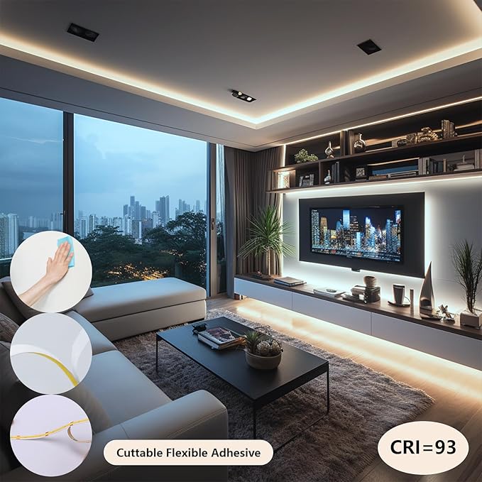 BENLUN 24V COB LED Strip Light 65.6ft (2 Rolls of 32.8ft) Kit, 4000K Natural White Cuttable 11W/M 312LEDs/M CRI 93 LED Tape Lights with Power Supply for Bedroom Kitchen Living Room Ceiling