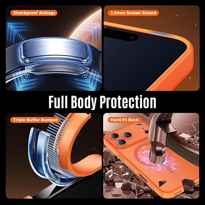 Symcele Designed for iPhone 17 Pro Max Case, Compatible with MagSafe, [Camera Protection] [15FT Military Drop Protection] Shockproof Translucent Matte Anti-Slip Phone Case, 6.9", Cosmic Orange