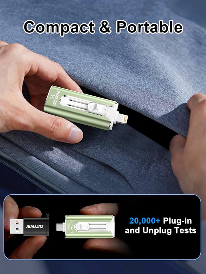 256GB Mini Dual Interface Flash Drive, Portable Memory Stick Compatible with iPhone 17/16/15/14/13/12/11, iPad, Android & PC, Easy to Save Photos, Videos & Files (1 Pack-Sage Green)