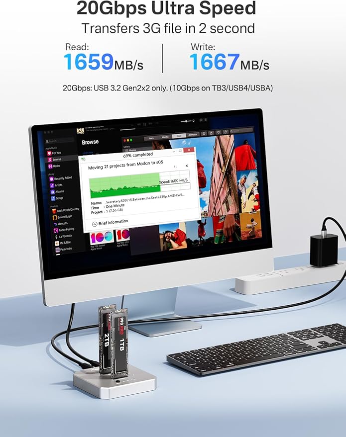 ACASIS 20Gbps M.2 NVMe SSD Cloner & Docking Station, Dual-Bay Offline Duplicator with Aluminum Heat Dissipation Enclosure, Tool-Free USB Adapter for M Key PCIe NVMe SSD Reader
