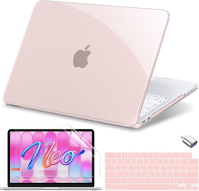 MecBevia for MacBook Neo Case 13 inch 2026 Release Model A3404 with A18 Pro Chip, Hard Shell Case with Keyboard Cover, Screen Protector, Type C, Crystal Blush