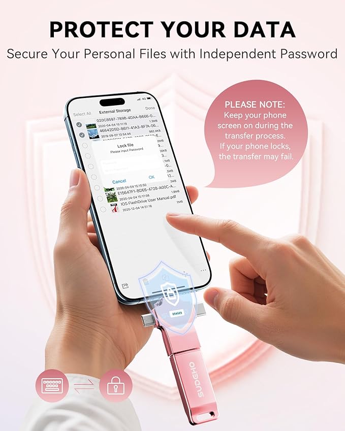 MFi Certified Photo Stick 256GB USB Flash Drive for iPhone, 4 in 1 External Memory Thumb Drive for Picture Video Backup, High Speed Memory Stick Pen Drive for iPhone/iPad/Android/PC (Rose Pink)