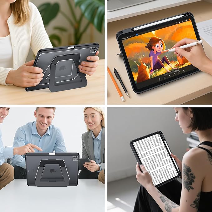 Case for iPad Pro 13 inch 2024 (M4), Ultra Stable Stand with Built-in Pencil Holder, Slim Frosted Protective Cover with Multi-Angle Kickstand,Duty Shockproof Case for iPad Pro 13, Black