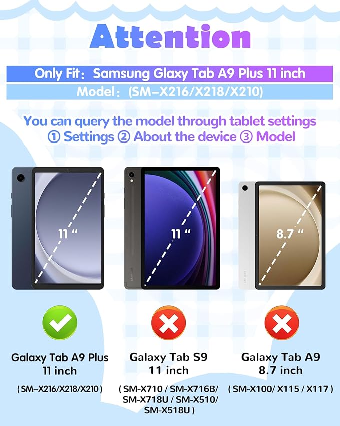 Wazzasoft for Samsung Galaxy Tab A9 Plus Case 11" - Girls Cute Girly Cartoon Kawaii Pretty Purple Unique Design Silicone Cover with Rotating Stand & Strap Women Funda for Samsung A9 Plus Tablet Case