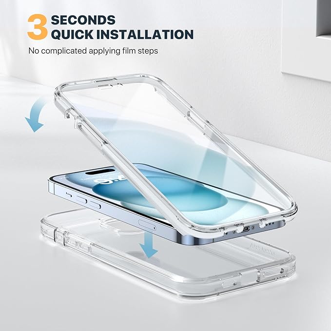 Diaclara Designed for iPhone 15 Case, Full Body Rugged Case with Built-in Touch Sensitive Anti-Scratch Screen Protector, with Camera Lens Protector for iPhone 15 6.1" (Clear)