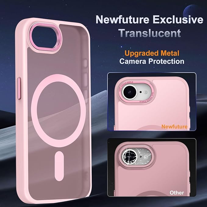 Newfuture Designed for iPhone 17e Case & iPhone 16e Case with Magnetic [13 FT Military Drop Protection] [Compatible with Magsafe] Translucent Shockproof with Anti-Fingerprint Phone Case, Tender Pink