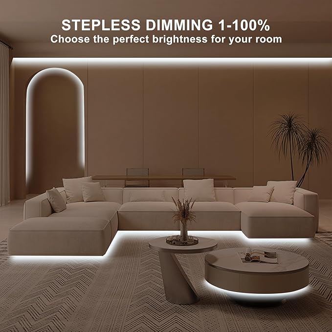 32.8ft COB Led Strip Light with Remote, 6500K Ra93+ Dimmable Bright Daylight White Led COB Strip Light, White Continuous Led Strip Light for Mirror, Stair, Cabinet, Room