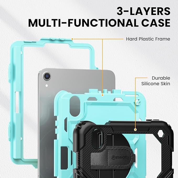 Timecity Case for iPad mini 7th/6th Generation 8.3-inch, for iPad mini 7/6 with Screen Protector, 360 Rotating Stand Handle/Shoulder Strap for iPad mini 7 (A17 Pro) 8.3'' Case - Light Blue