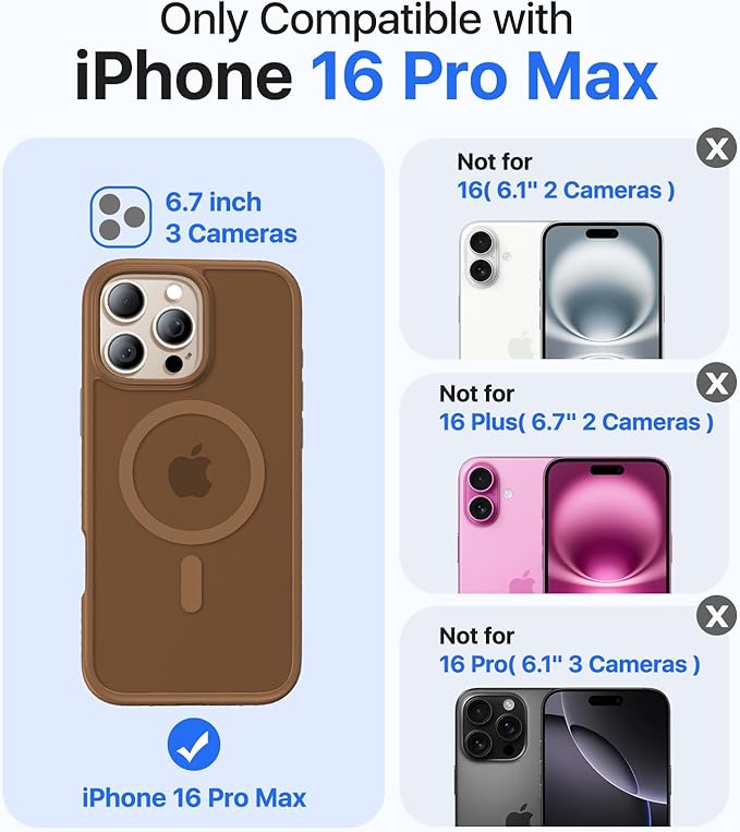 Magnetic for iPhone 16 Pro Max Case[Compatible with MagSafe][Military-Grade Drop Protection][Anti-Yellowing]Shockproof Protective Translucent Matte Cover for iPhone 16 Pro Max Phone Case,Brown