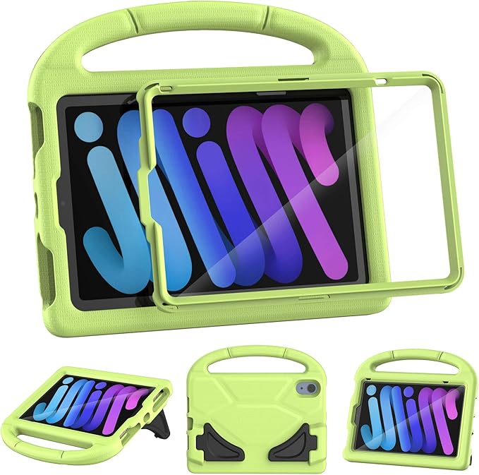 Kids Case for iPad mini 7 (A17 Pro) 2024/ Mini 6 2021, iPad mini 7th/6th Generation Case with Screen Protector - Shockproof with Handle Stand Protective Cover for iPad 8.3 Inch, Lime Green